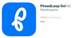 Icon for PheedLoop Go! app with blue background and lowercase P.